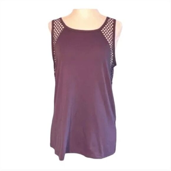 Yogalicious Tank Top Purple Mesh Open Back Workout Top Shirt Poly Spandex Sz S - Picture 1 of 5